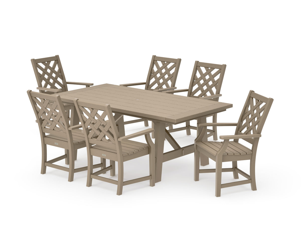 POLYWOOD Wovendale Arm Chair 7-Piece Rustic Farmhouse Dining Set in Vintage Sahara