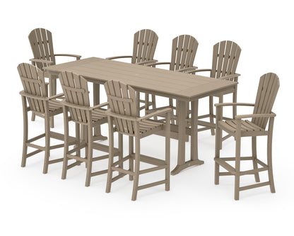 POLYWOOD Palm Coast 9-Piece Farmhouse Bar Set with Trestle Legs in Vintage Sahara