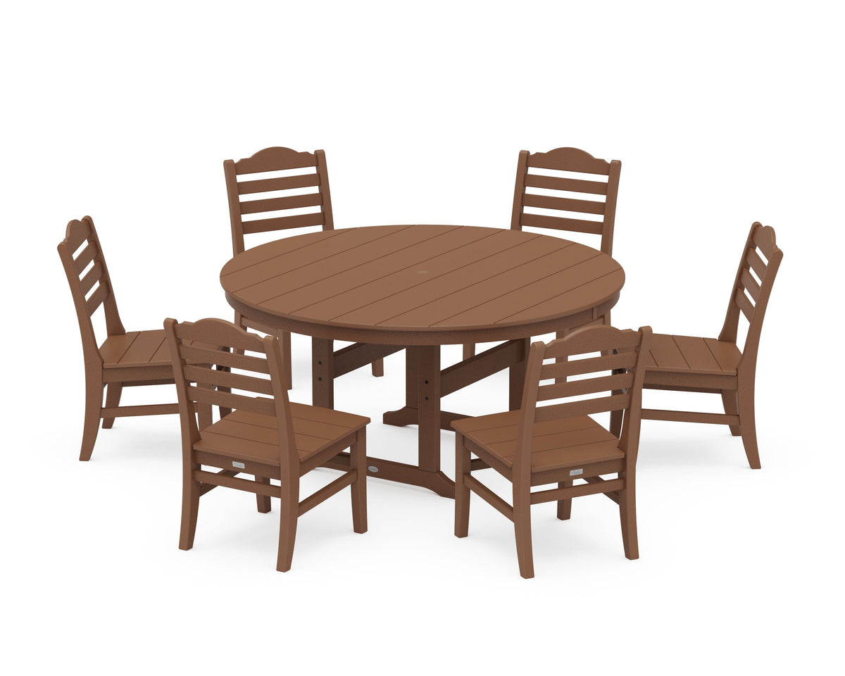 POLYWOOD Savannah 7-Piece Side Chair Round Farmhouse Dining Set in Teak
