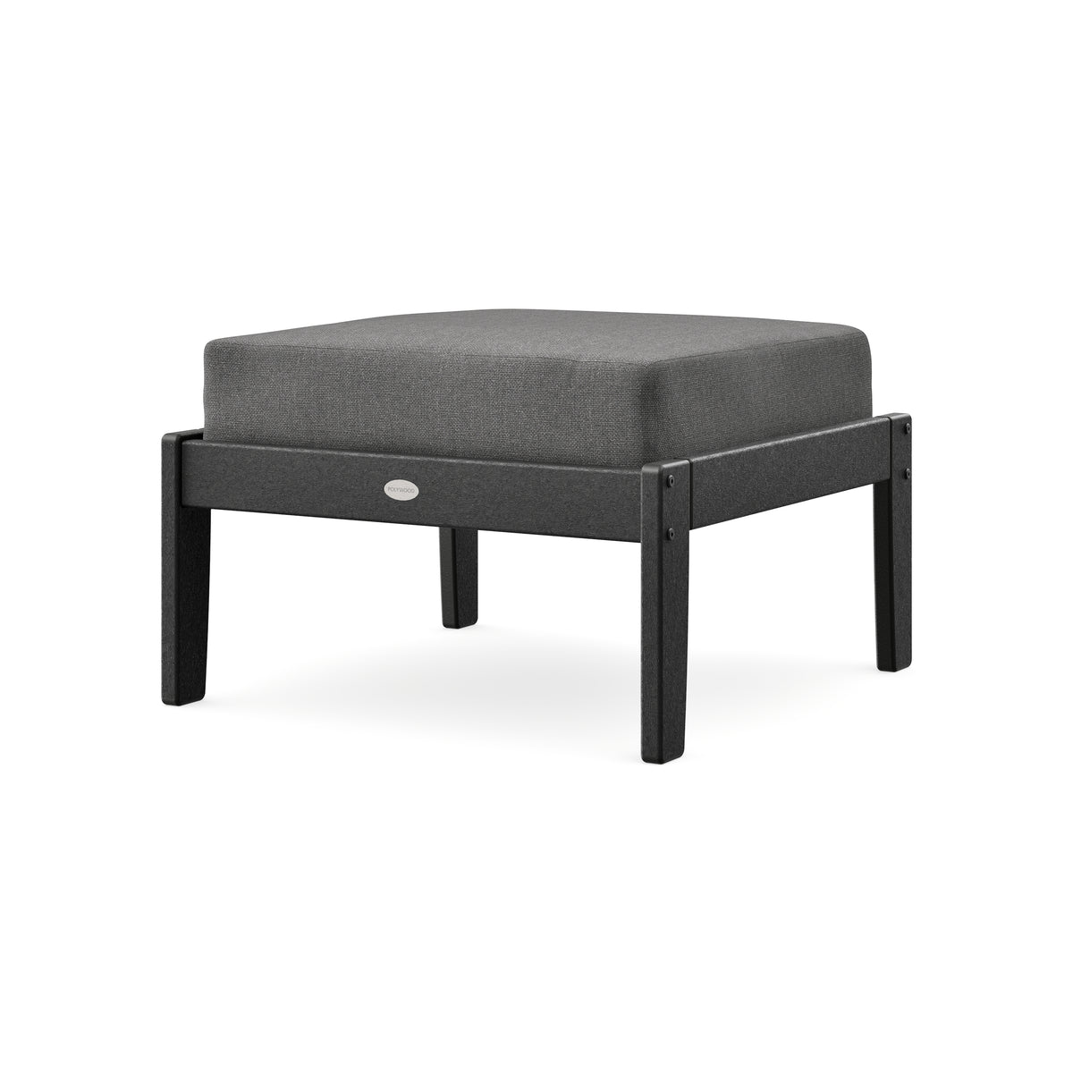 POLYWOOD Braxton Deep Seating Ottoman in Black / Ash Charcoal