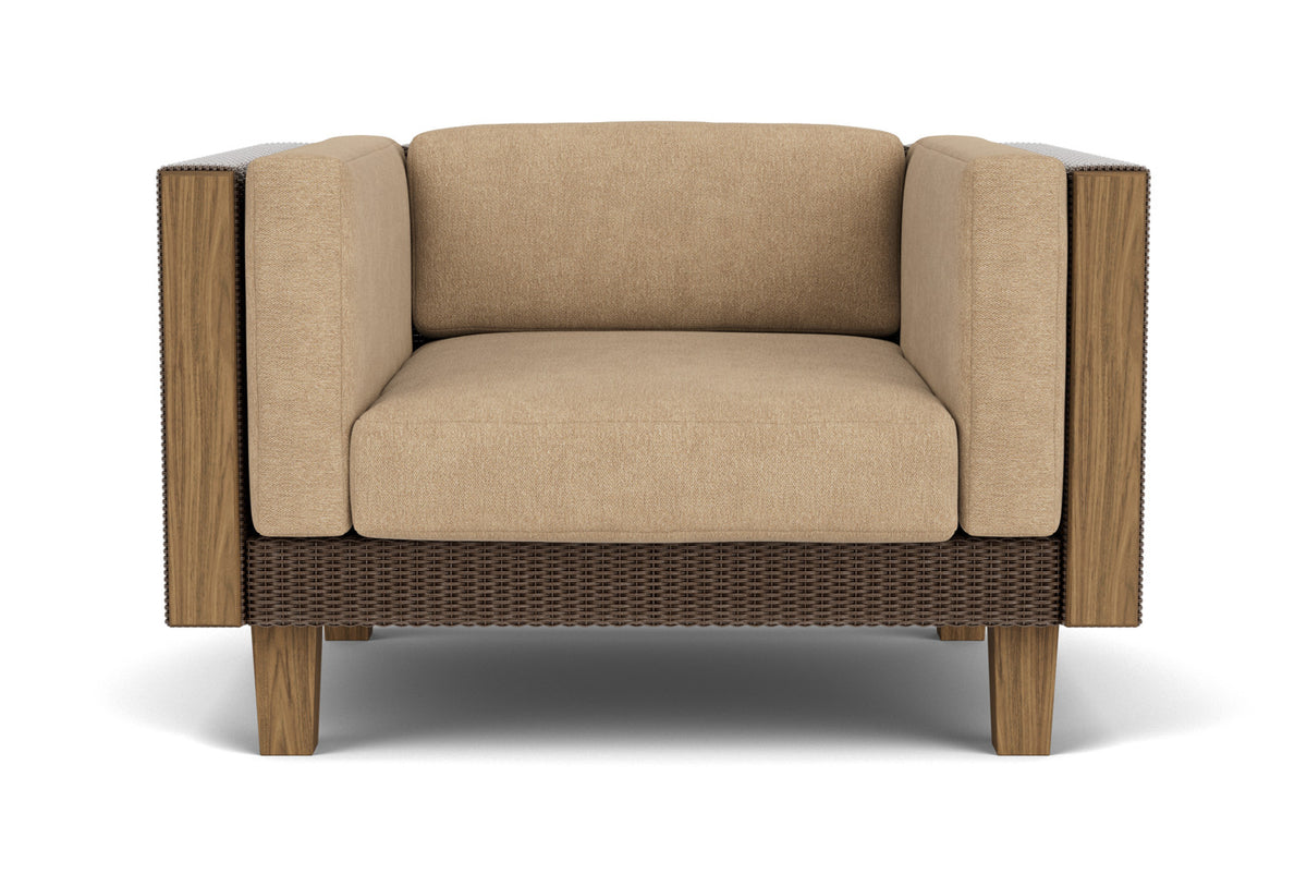 Lloyd Flanders Catalina Lounge Chair in Bark with Hayden Sand fabric