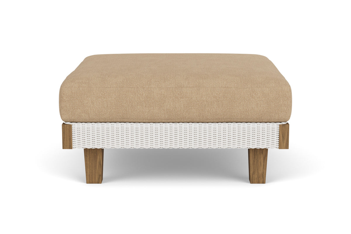 Lloyd Flanders Catalina Ottoman in White with Hayden Sand fabric