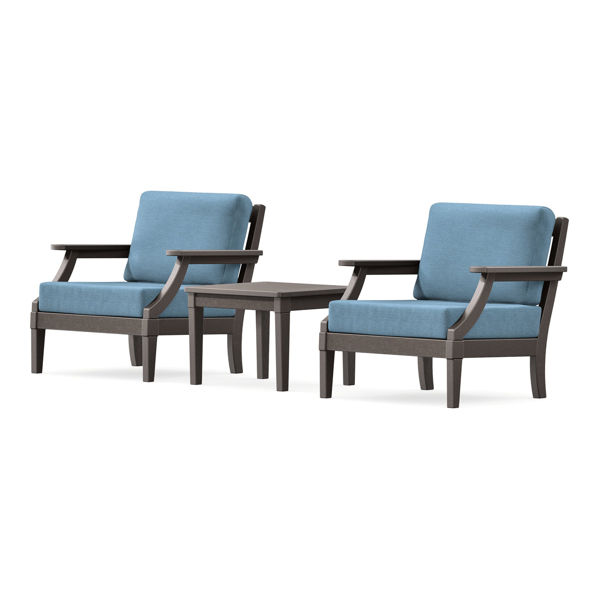 POLYWOOD PW Designer Series Estate 3-Piece Lounge Chair Set in Vintage Coffee / Sky Blue