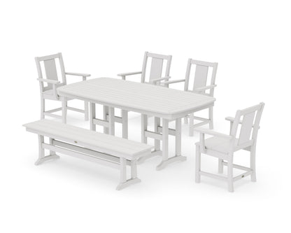 POLYWOOD Prairie 6-Piece Dining Set with Bench in Vintage White