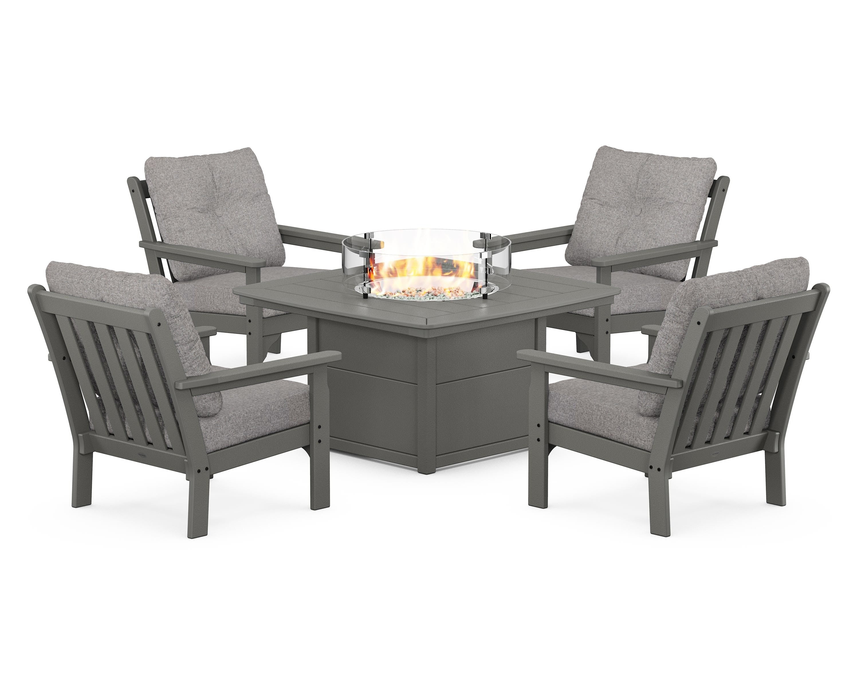 POLYWOOD Vineyard 5-Piece Conversation Set with Fire Pit Table