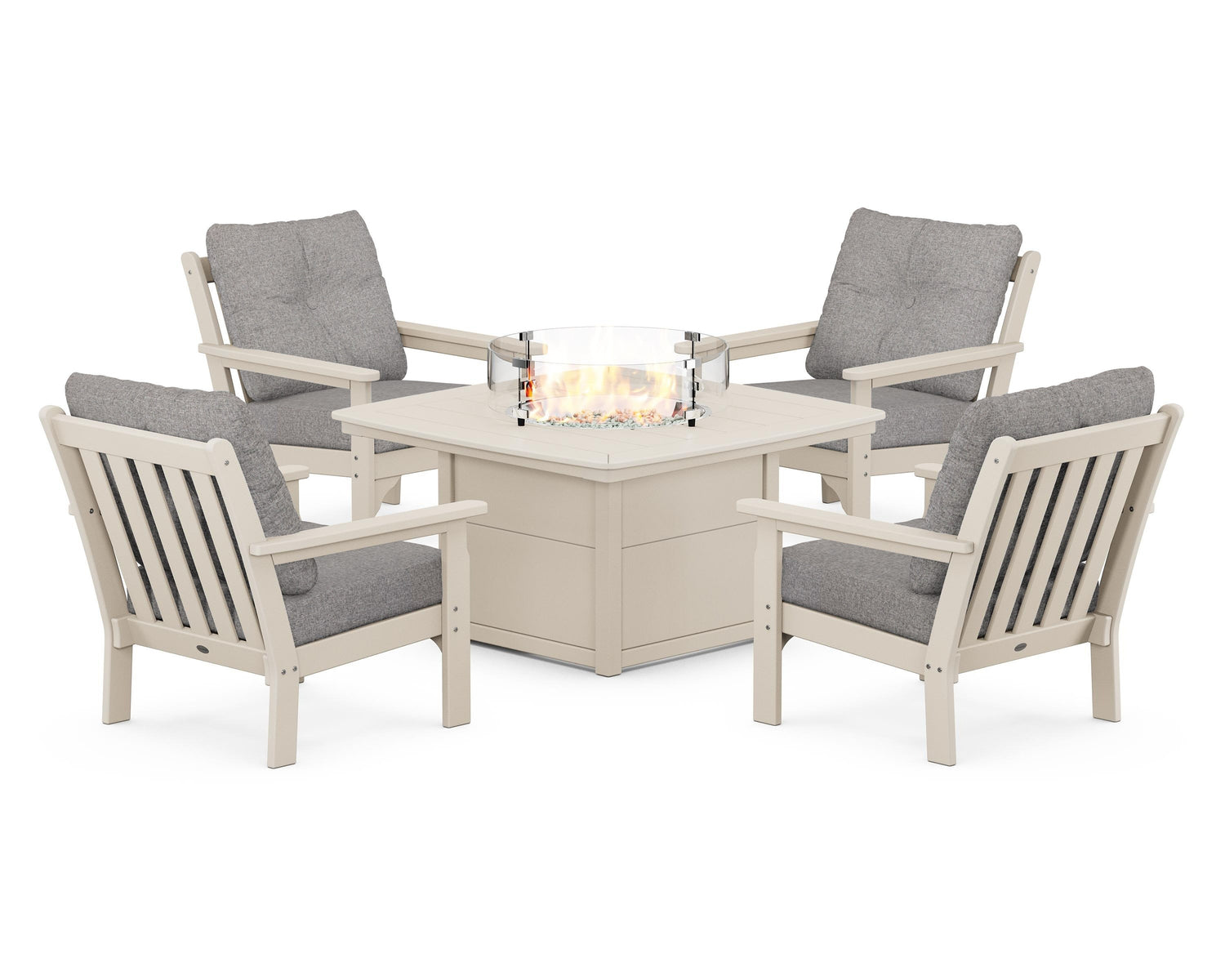 POLYWOOD Vineyard 5-Piece Conversation Set with Fire Pit Table