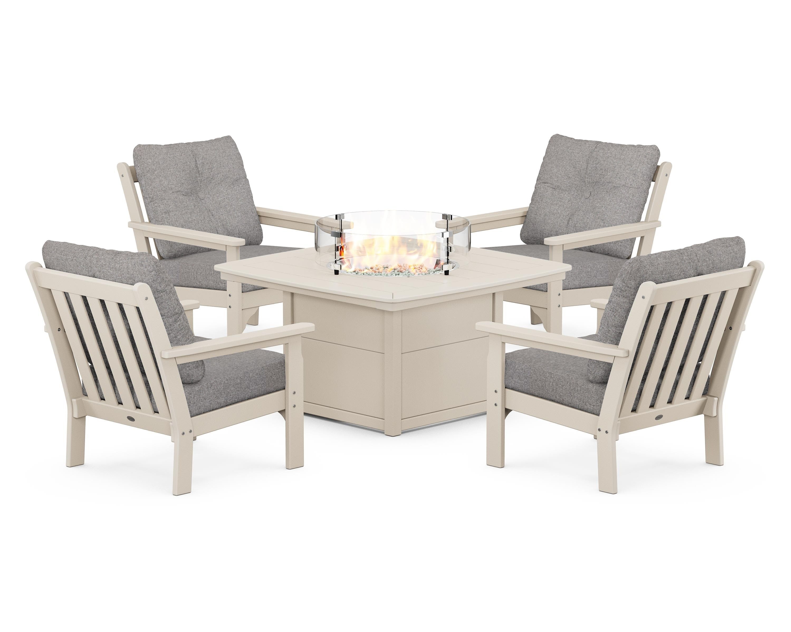 POLYWOOD Vineyard 5-Piece Conversation Set with Fire Pit Table