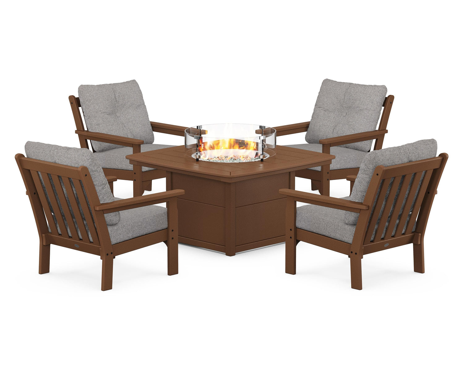 POLYWOOD Vineyard 5-Piece Conversation Set with Fire Pit Table