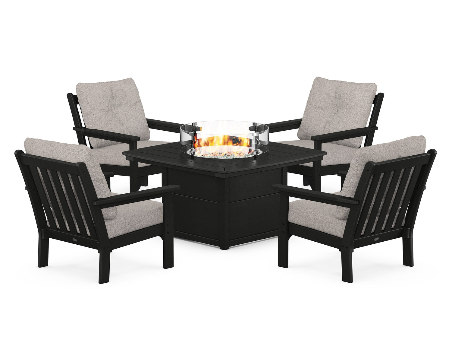 POLYWOOD Vineyard 5-Piece Conversation Set with Fire Pit Table