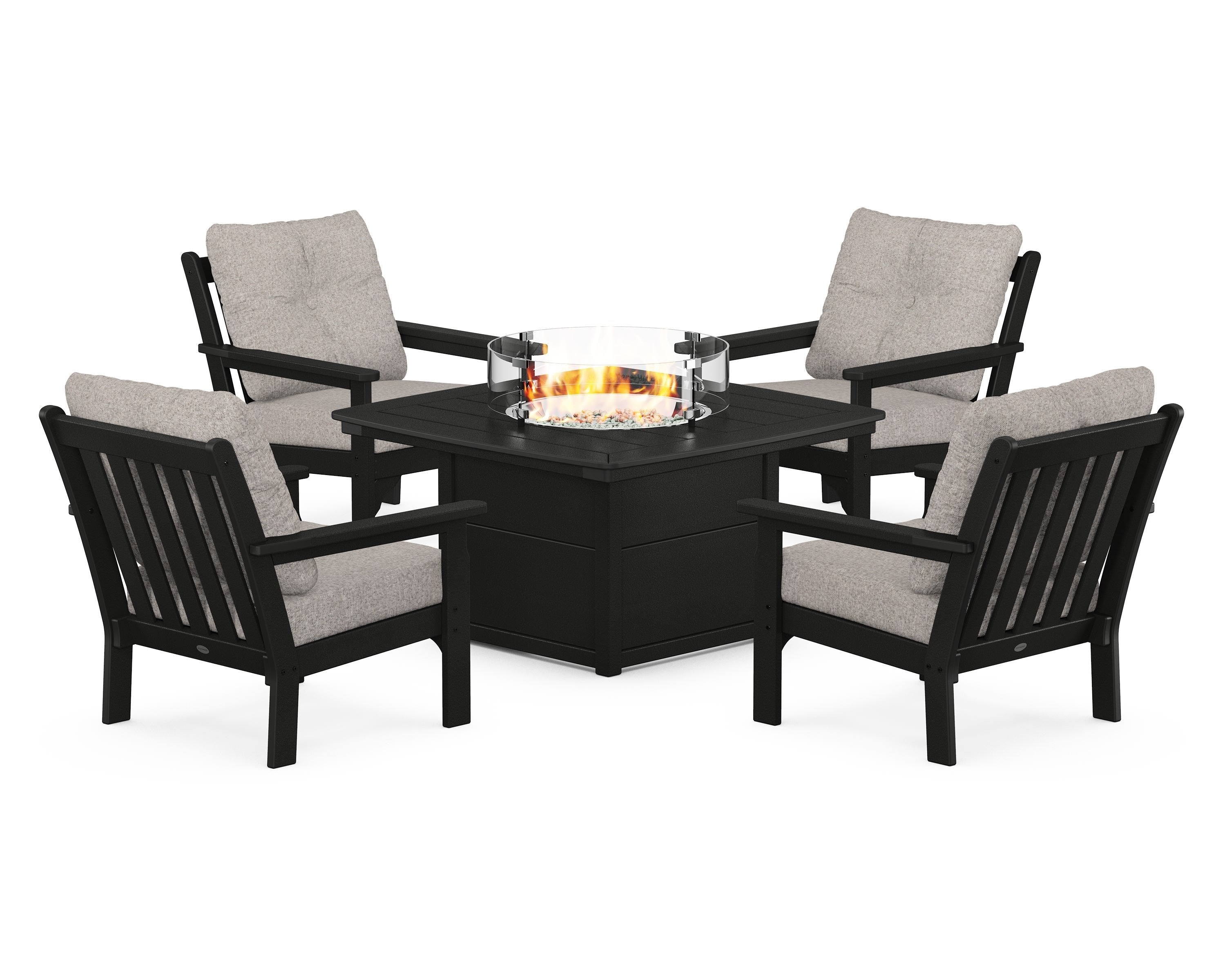 POLYWOOD Vineyard 5-Piece Conversation Set with Fire Pit Table