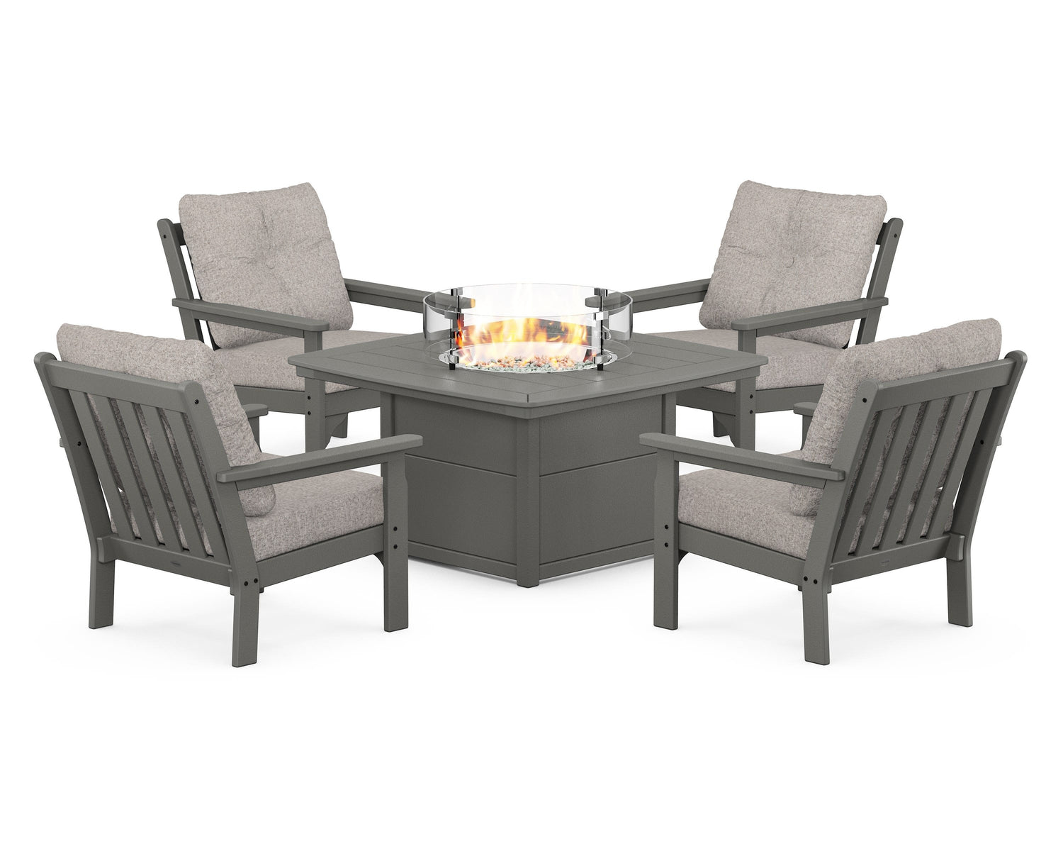 POLYWOOD Vineyard 5-Piece Conversation Set with Fire Pit Table
