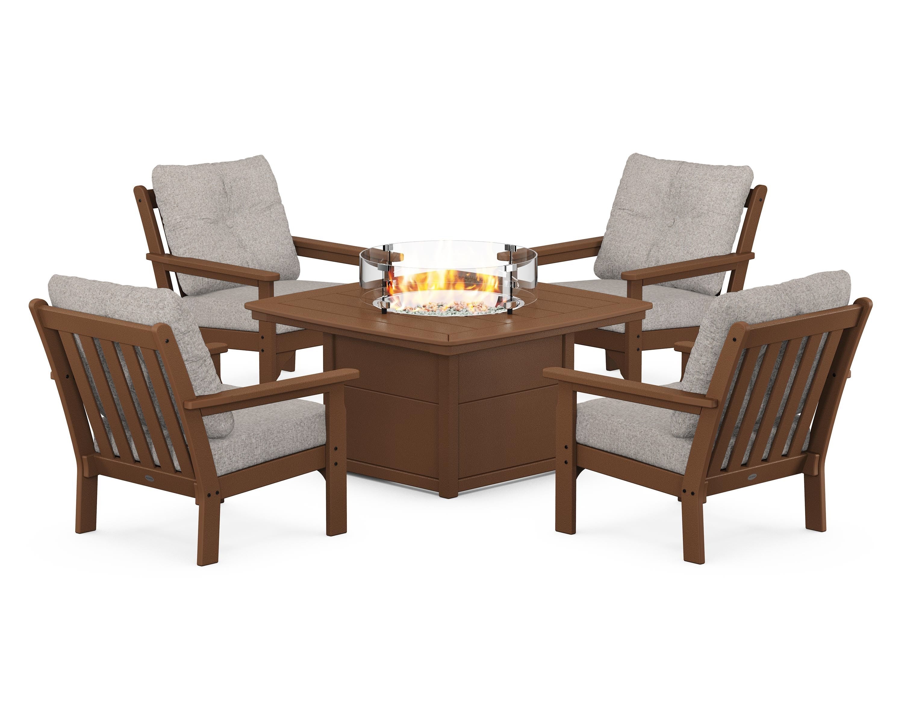 POLYWOOD Vineyard 5-Piece Conversation Set with Fire Pit Table