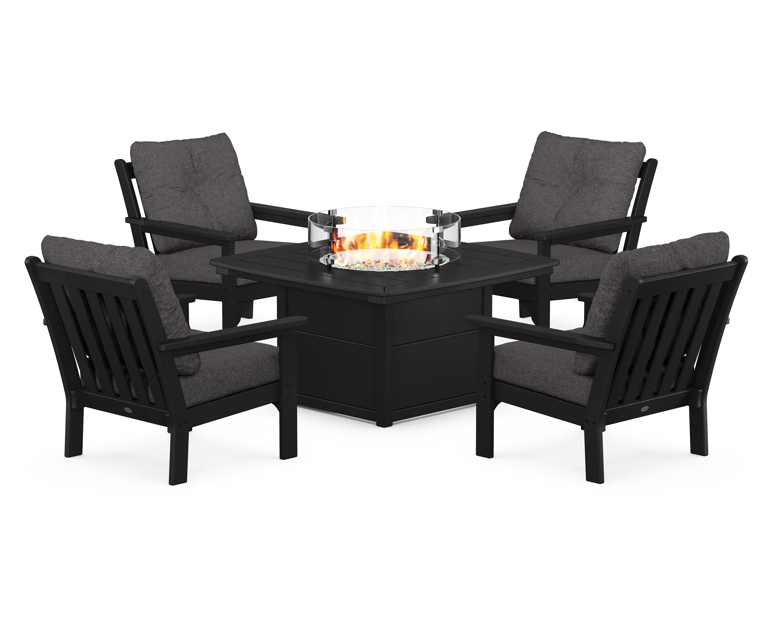 POLYWOOD Vineyard 5-Piece Conversation Set with Fire Pit Table