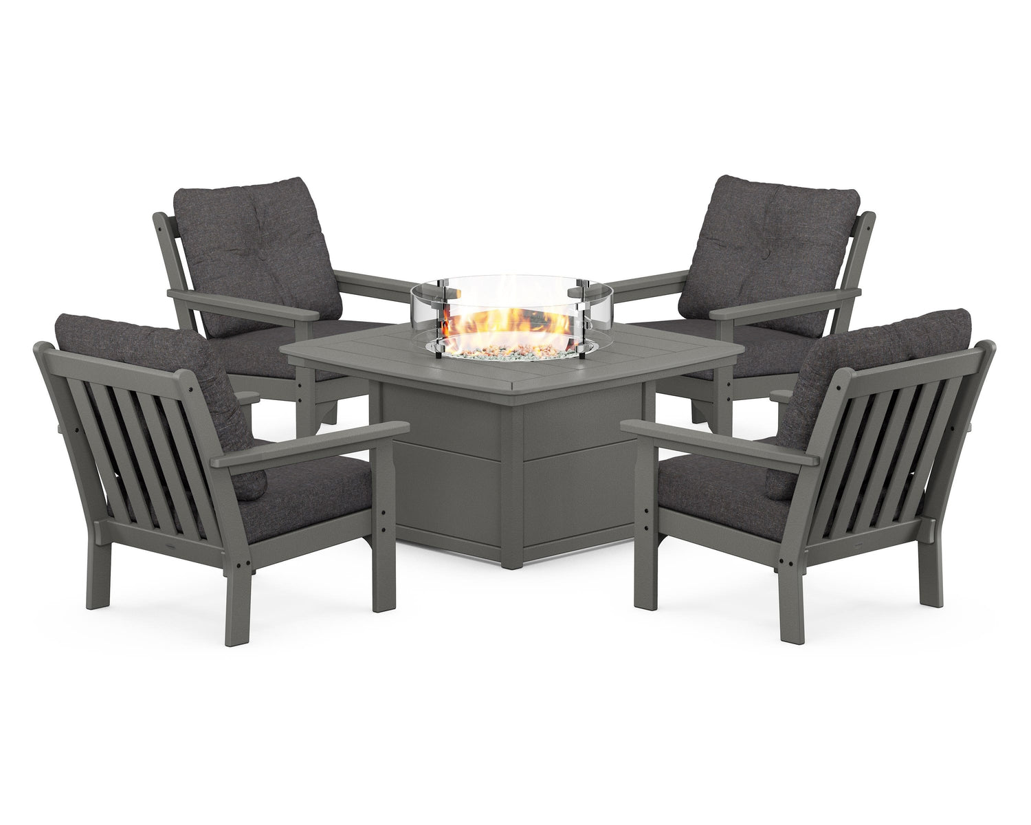 POLYWOOD Vineyard 5-Piece Conversation Set with Fire Pit Table