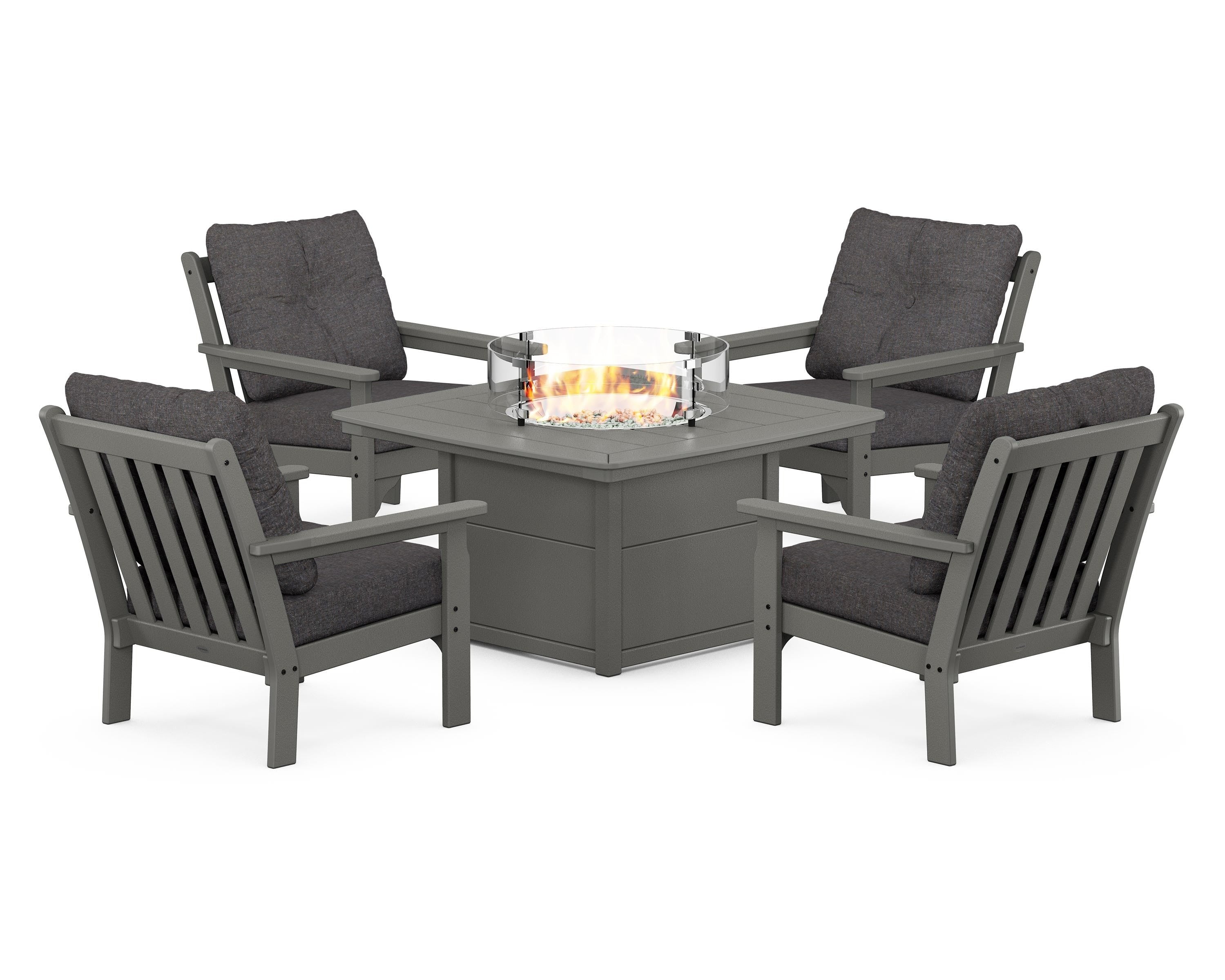 POLYWOOD Vineyard 5-Piece Conversation Set with Fire Pit Table