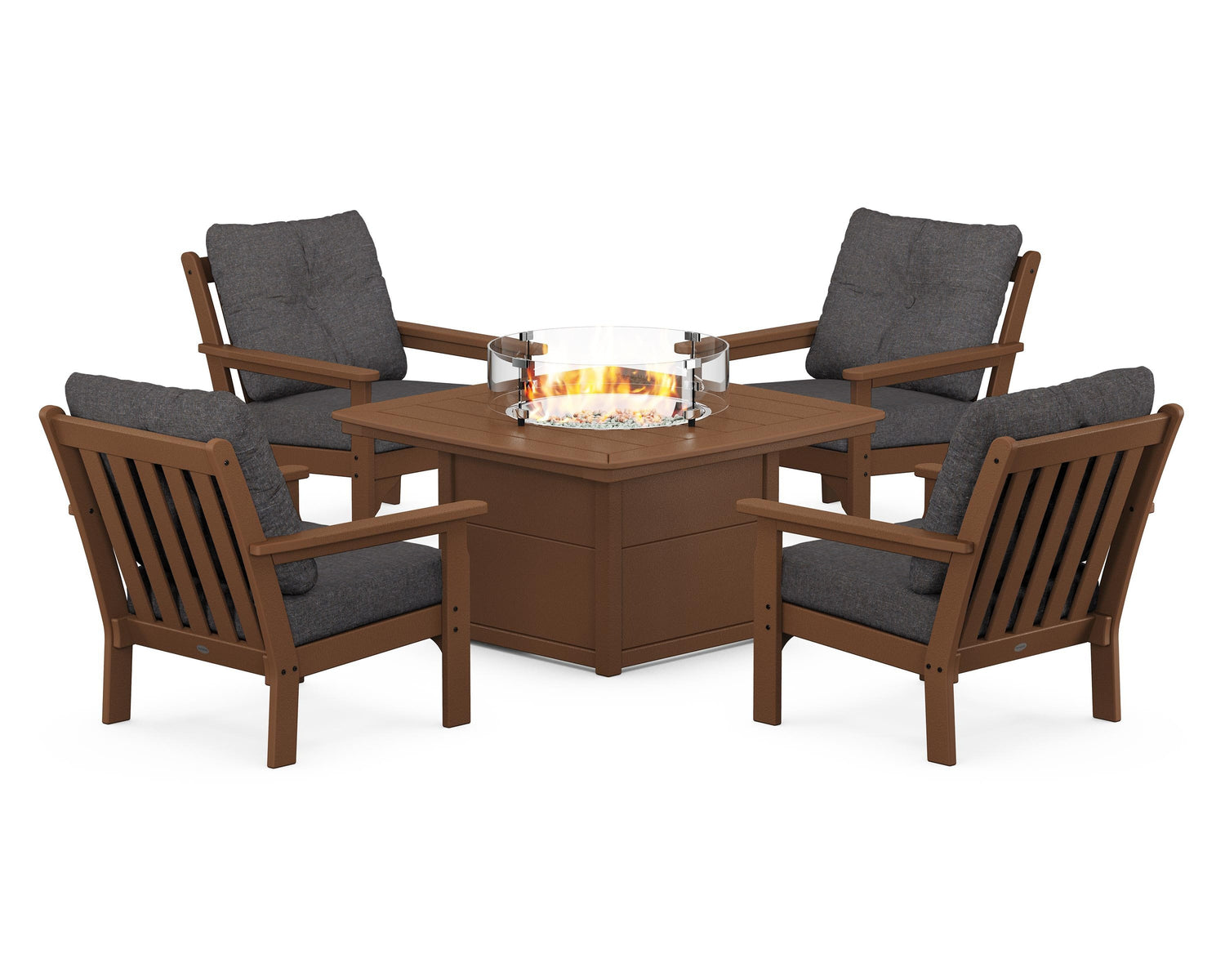 POLYWOOD Vineyard 5-Piece Conversation Set with Fire Pit Table