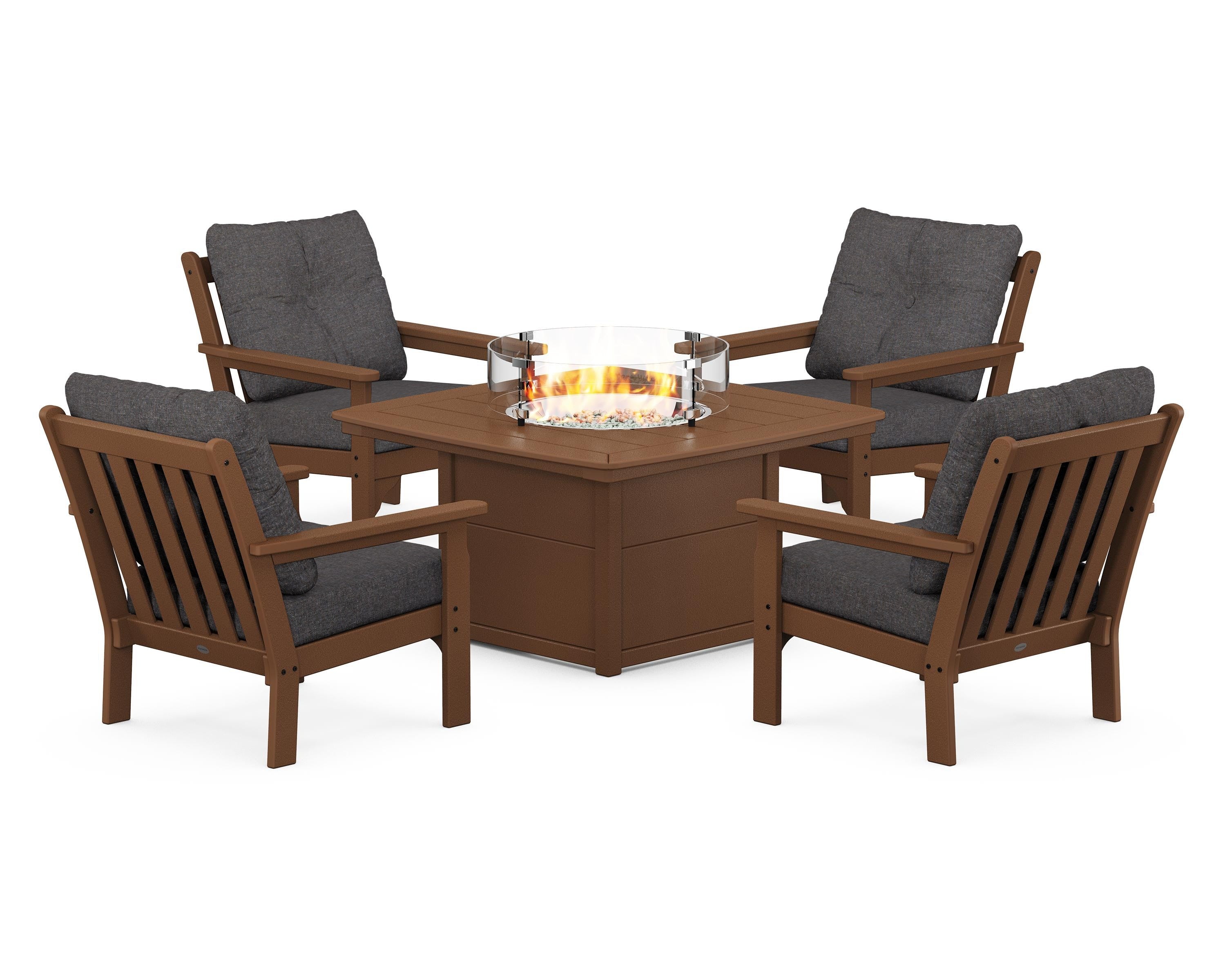 POLYWOOD Vineyard 5-Piece Conversation Set with Fire Pit Table