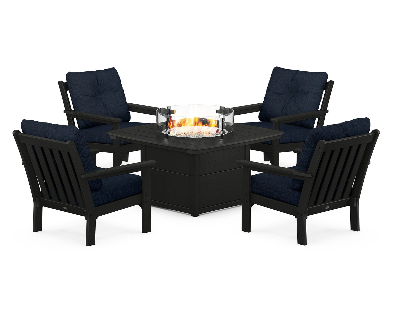 POLYWOOD Vineyard 5-Piece Conversation Set with Fire Pit Table