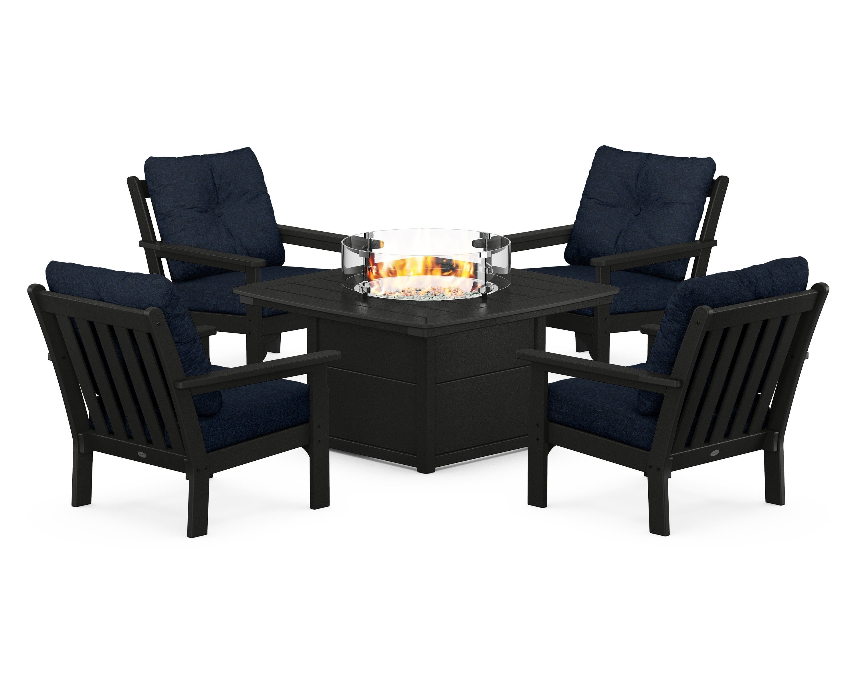 POLYWOOD Vineyard 5-Piece Conversation Set with Fire Pit Table