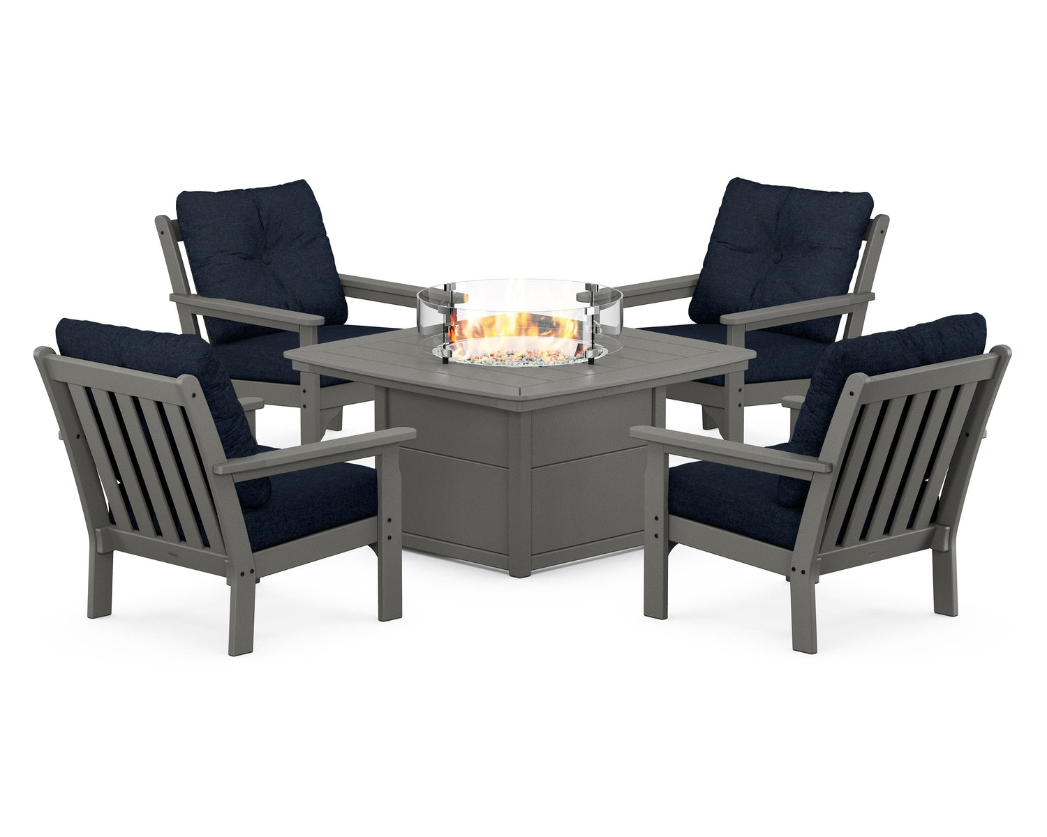 POLYWOOD Vineyard 5-Piece Conversation Set with Fire Pit Table