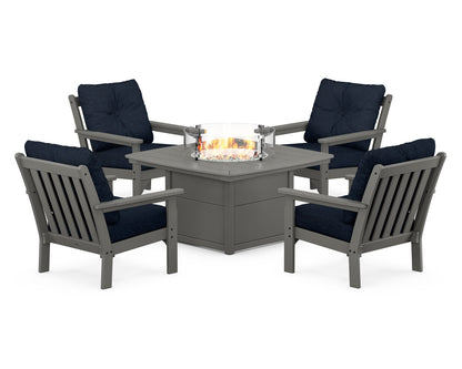 POLYWOOD Vineyard 5-Piece Conversation Set with Fire Pit Table