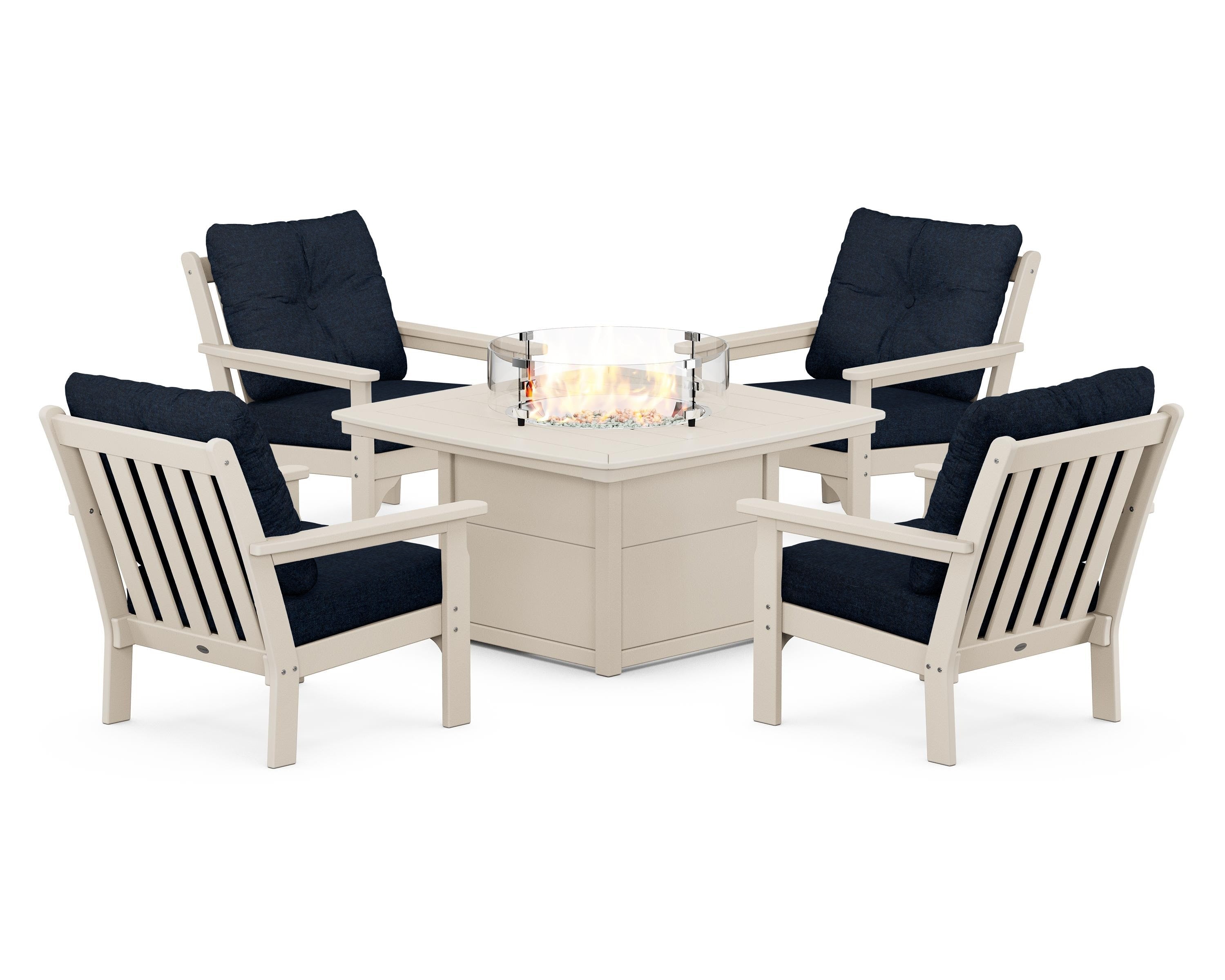 POLYWOOD Vineyard 5-Piece Conversation Set with Fire Pit Table