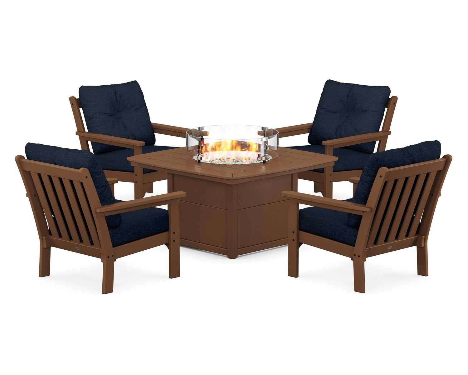 POLYWOOD Vineyard 5-Piece Conversation Set with Fire Pit Table