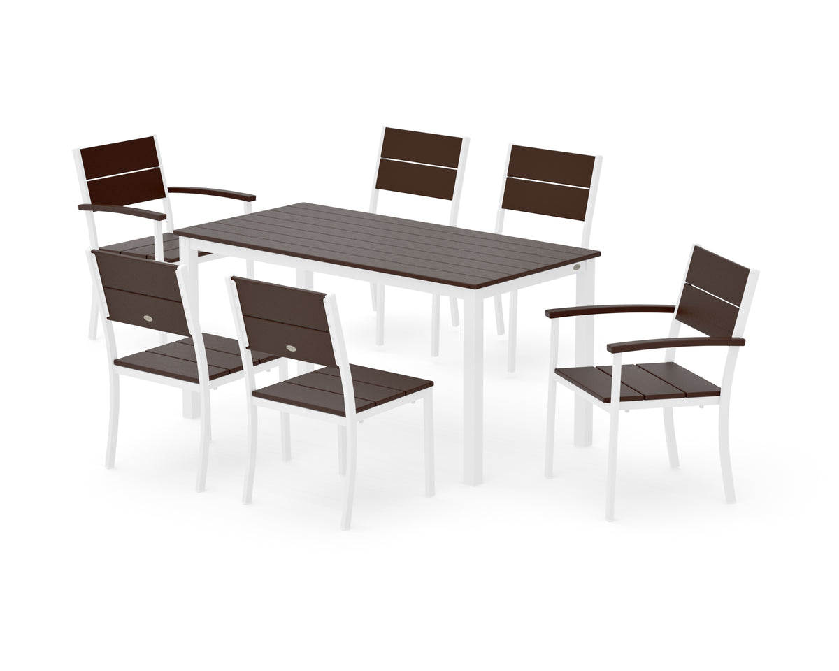 POLYWOOD Main Street 7-Piece Dining Set with Main Street 30 x 60 Dining Table in White / Mahogany