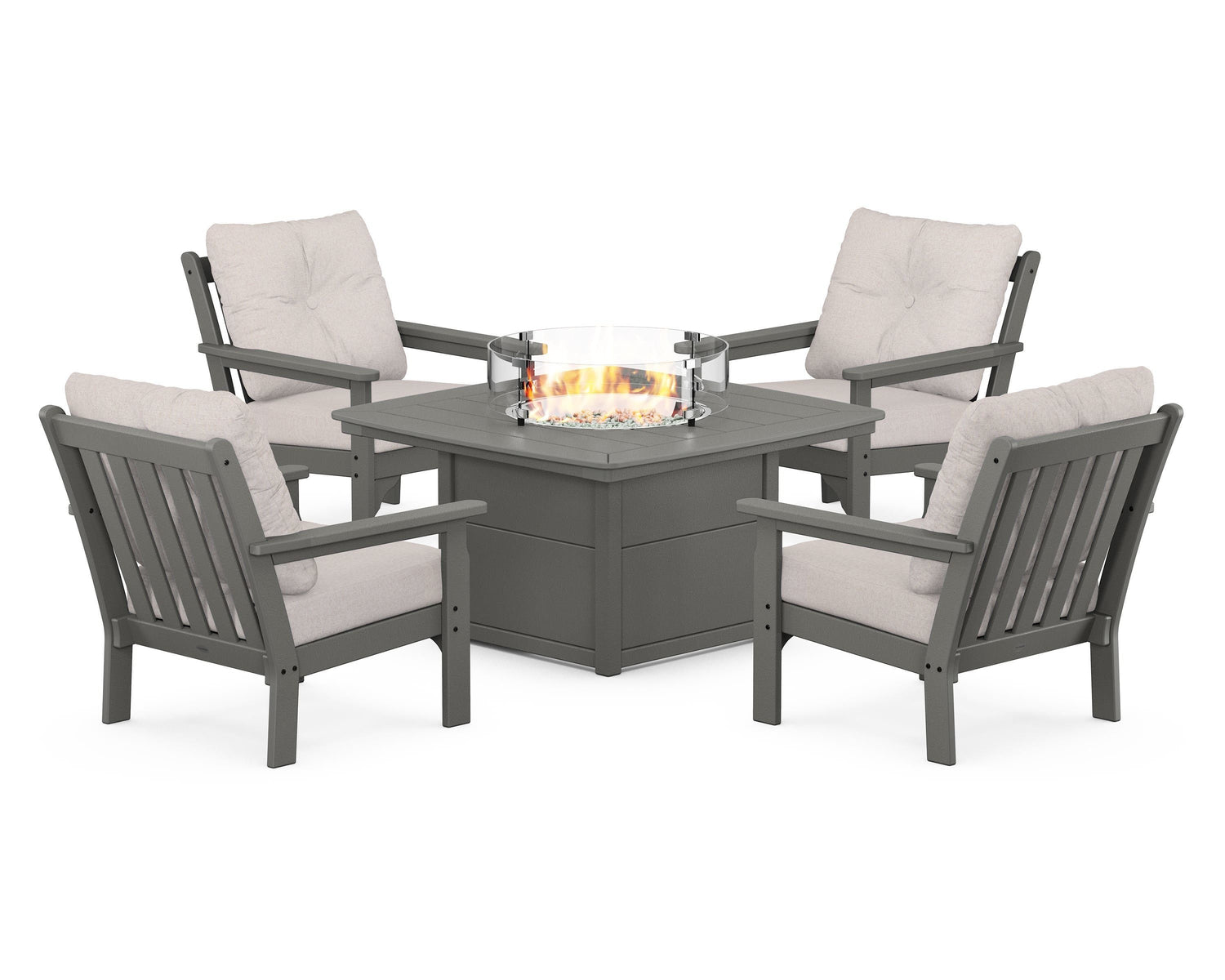 POLYWOOD Vineyard 5-Piece Conversation Set with Fire Pit Table
