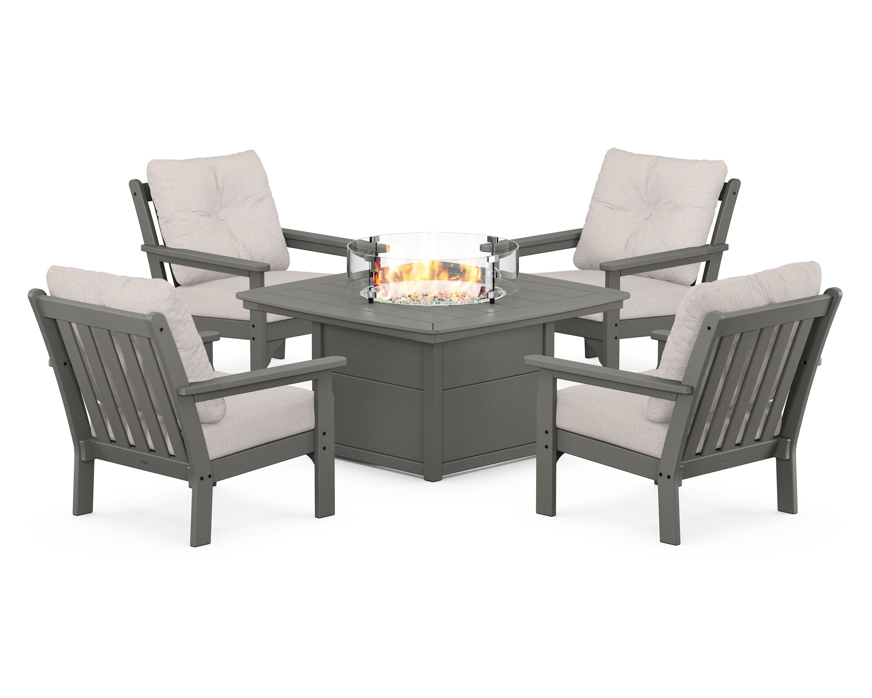 POLYWOOD Vineyard 5-Piece Conversation Set with Fire Pit Table