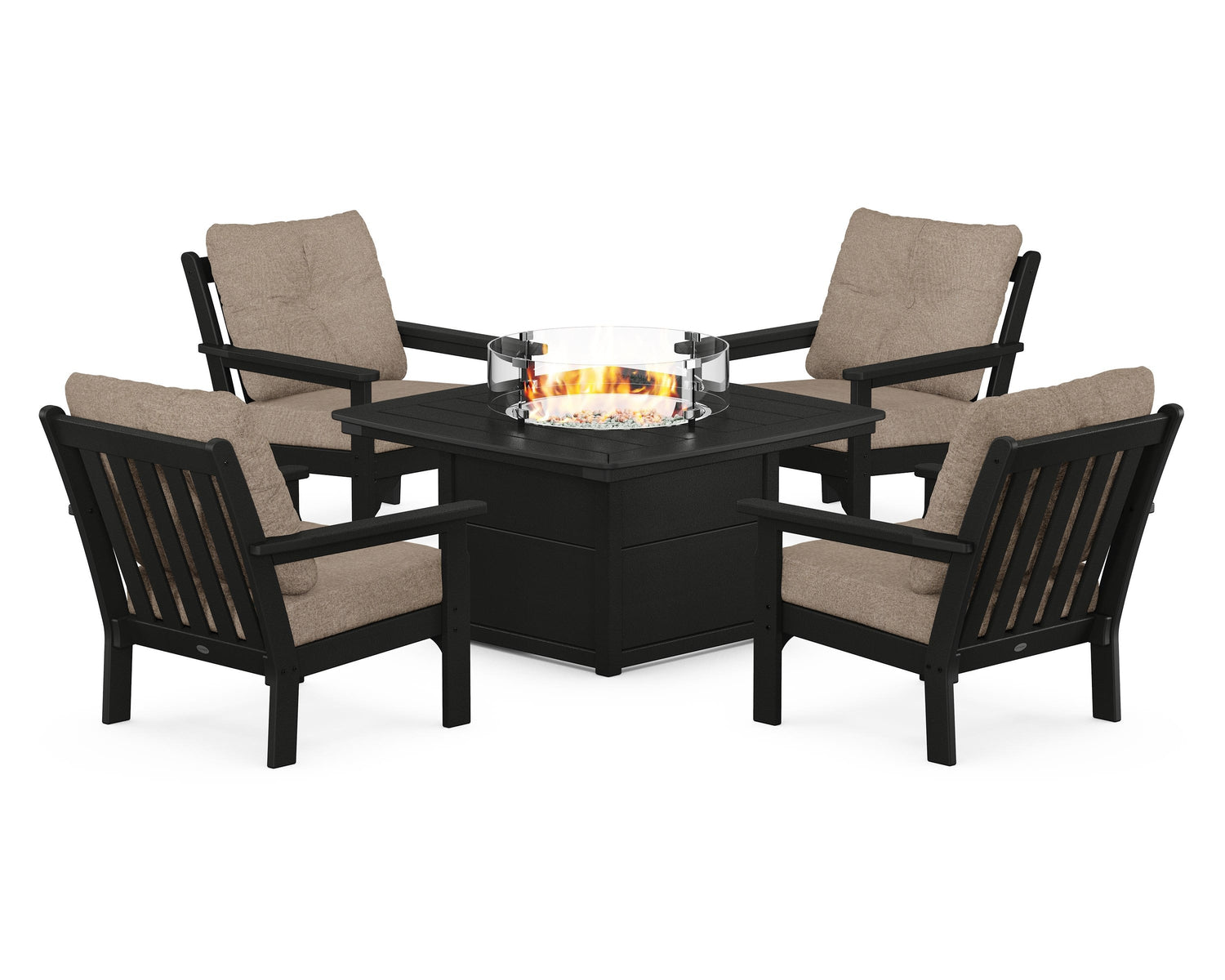 POLYWOOD Vineyard 5-Piece Conversation Set with Fire Pit Table