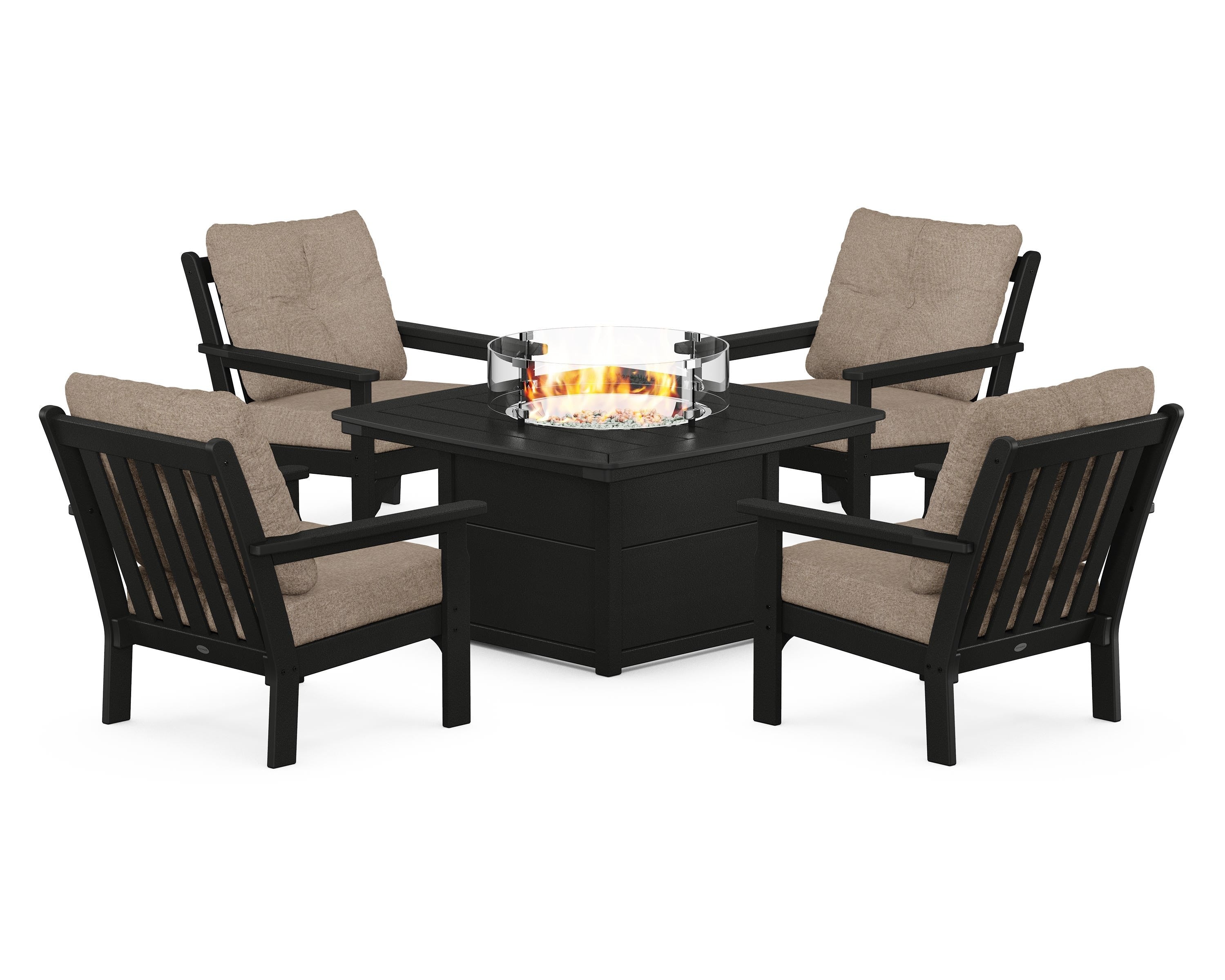 POLYWOOD Vineyard 5-Piece Conversation Set with Fire Pit Table