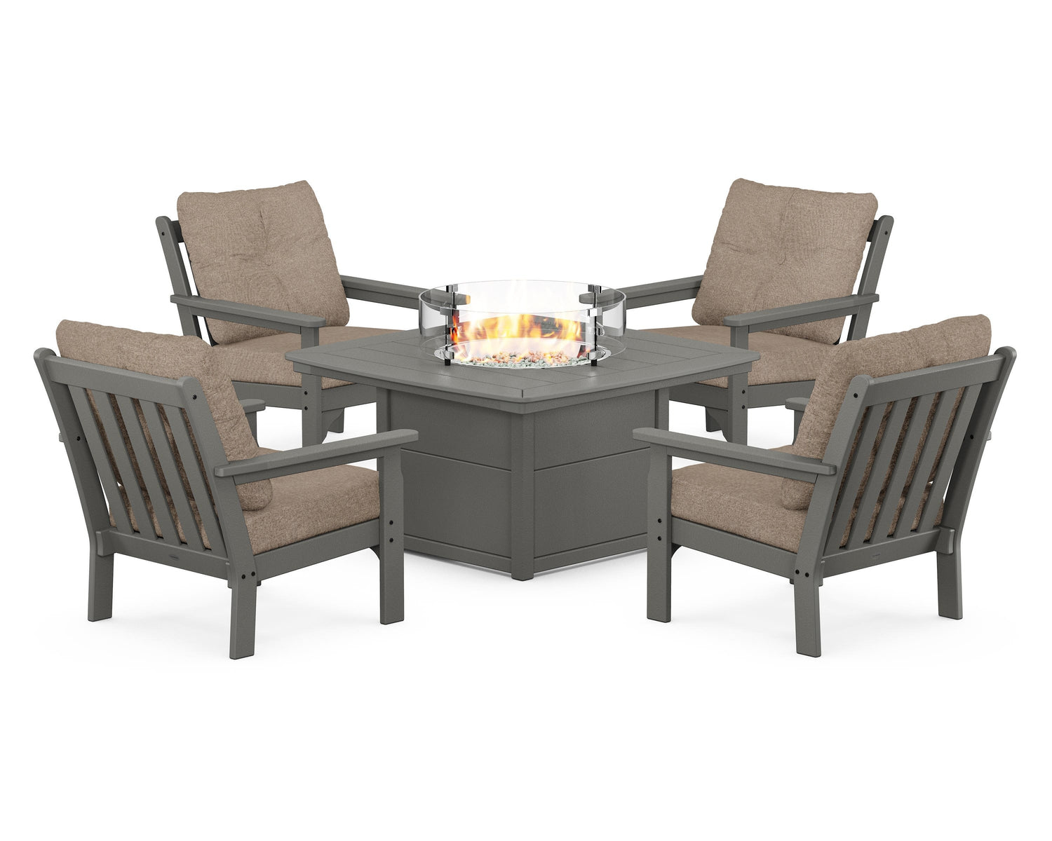 POLYWOOD Vineyard 5-Piece Conversation Set with Fire Pit Table