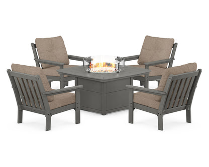 POLYWOOD Vineyard 5-Piece Conversation Set with Fire Pit Table