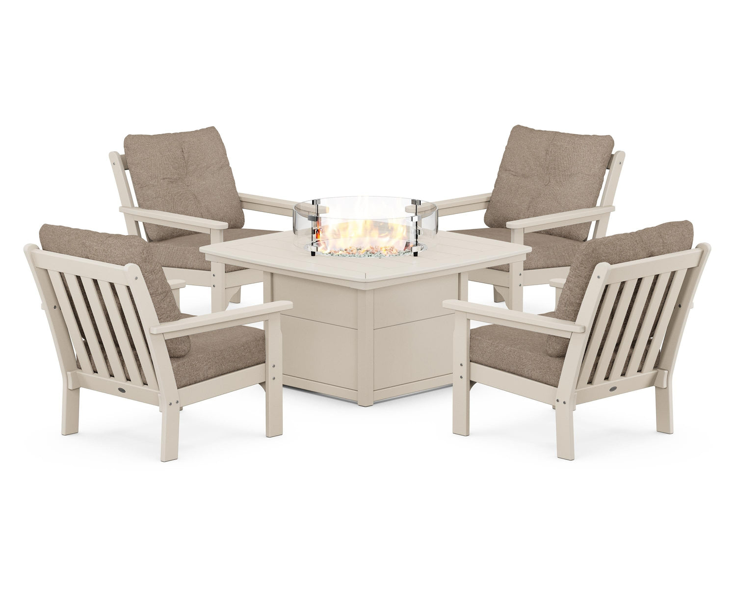 POLYWOOD Vineyard 5-Piece Conversation Set with Fire Pit Table