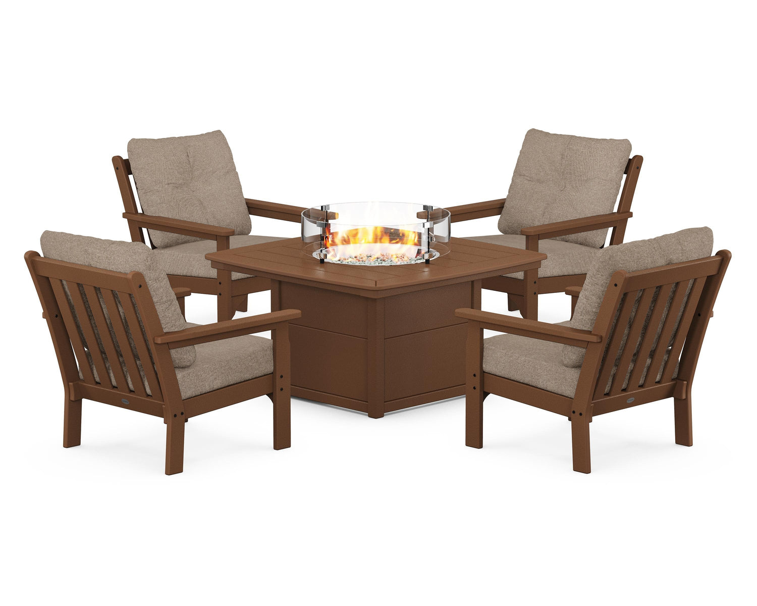 POLYWOOD Vineyard 5-Piece Conversation Set with Fire Pit Table