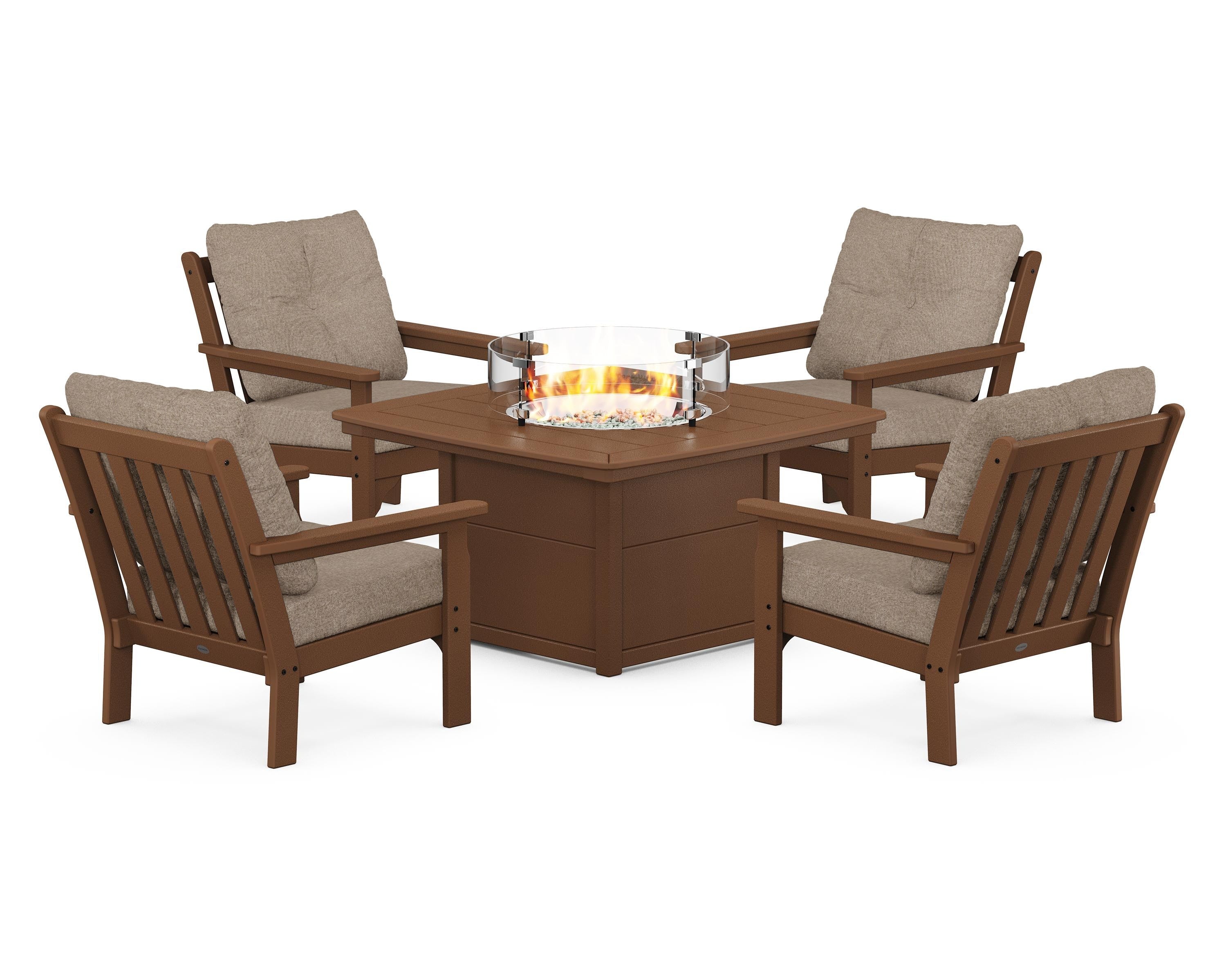 POLYWOOD Vineyard 5-Piece Conversation Set with Fire Pit Table