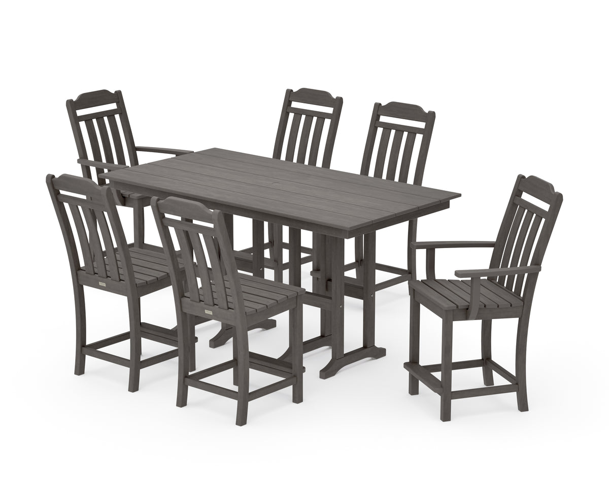 POLYWOOD Country Living Cottage 7-Piece Farmhouse Counter Set in Driftwood