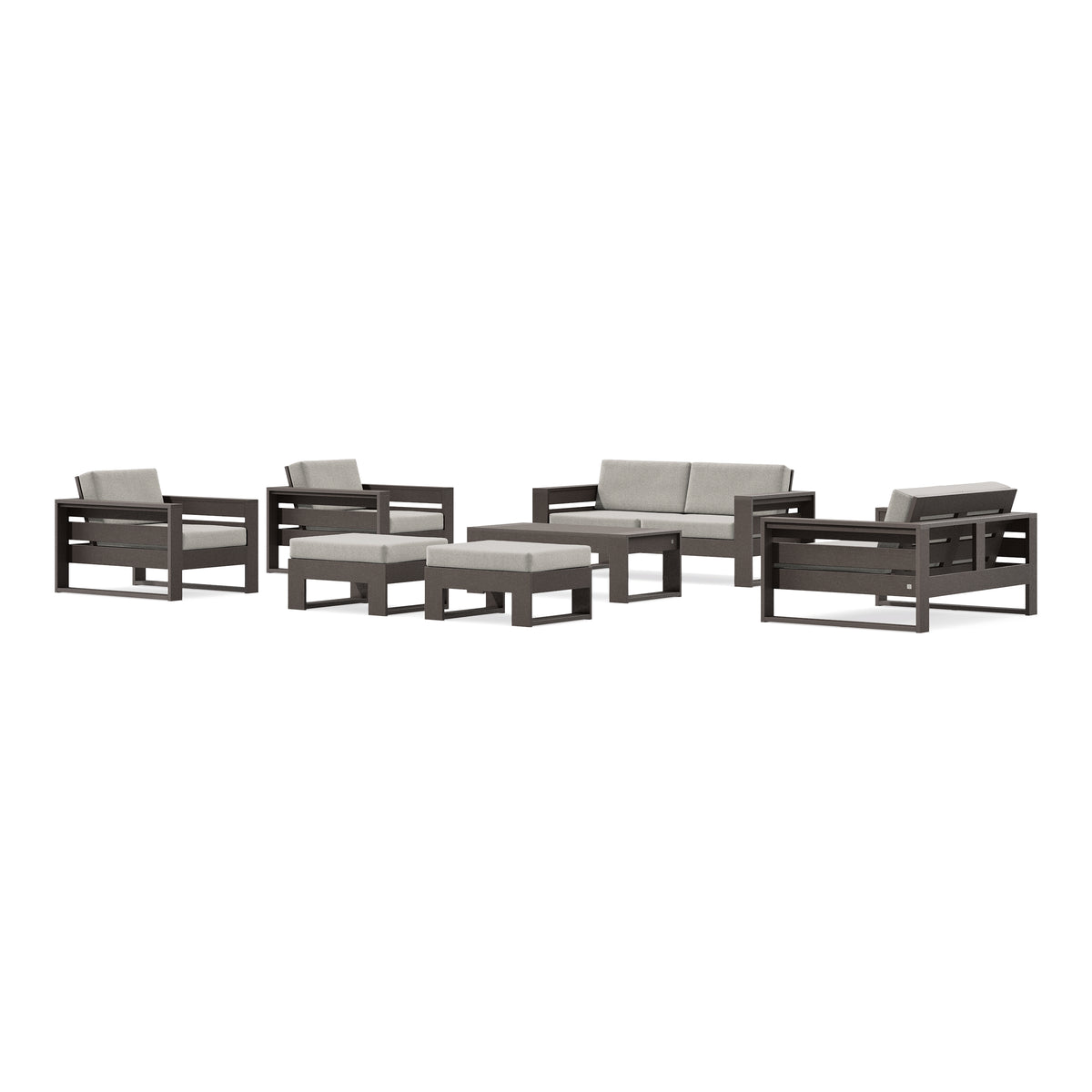 POLYWOOD PW Designer Series Latitude 7-Piece Lounge Loveseat Set in Vintage Coffee / Weathered Tweed