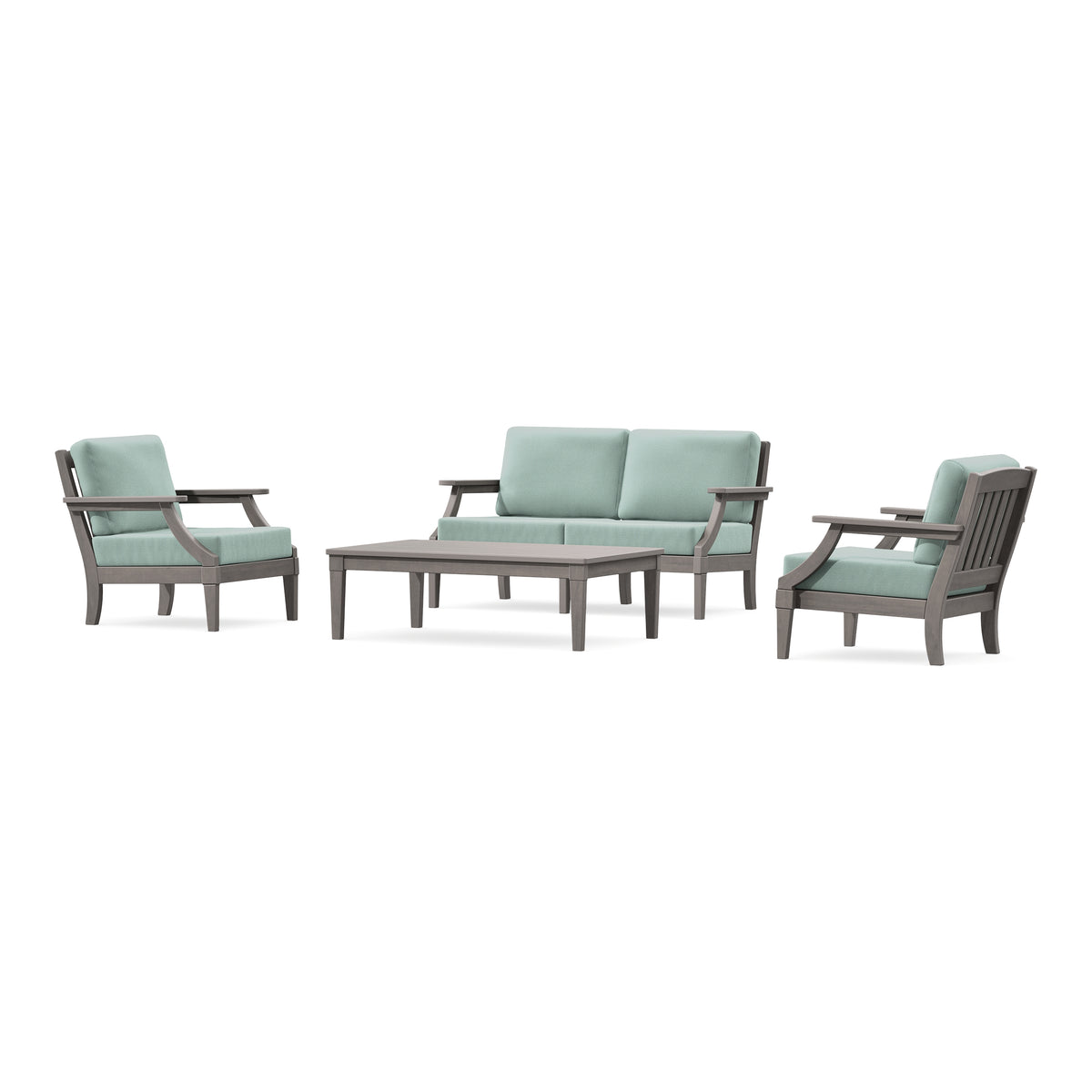 POLYWOOD PW Designer Series Estate Lounge 4-Piece Loveseat Set in Driftwood / Spa
