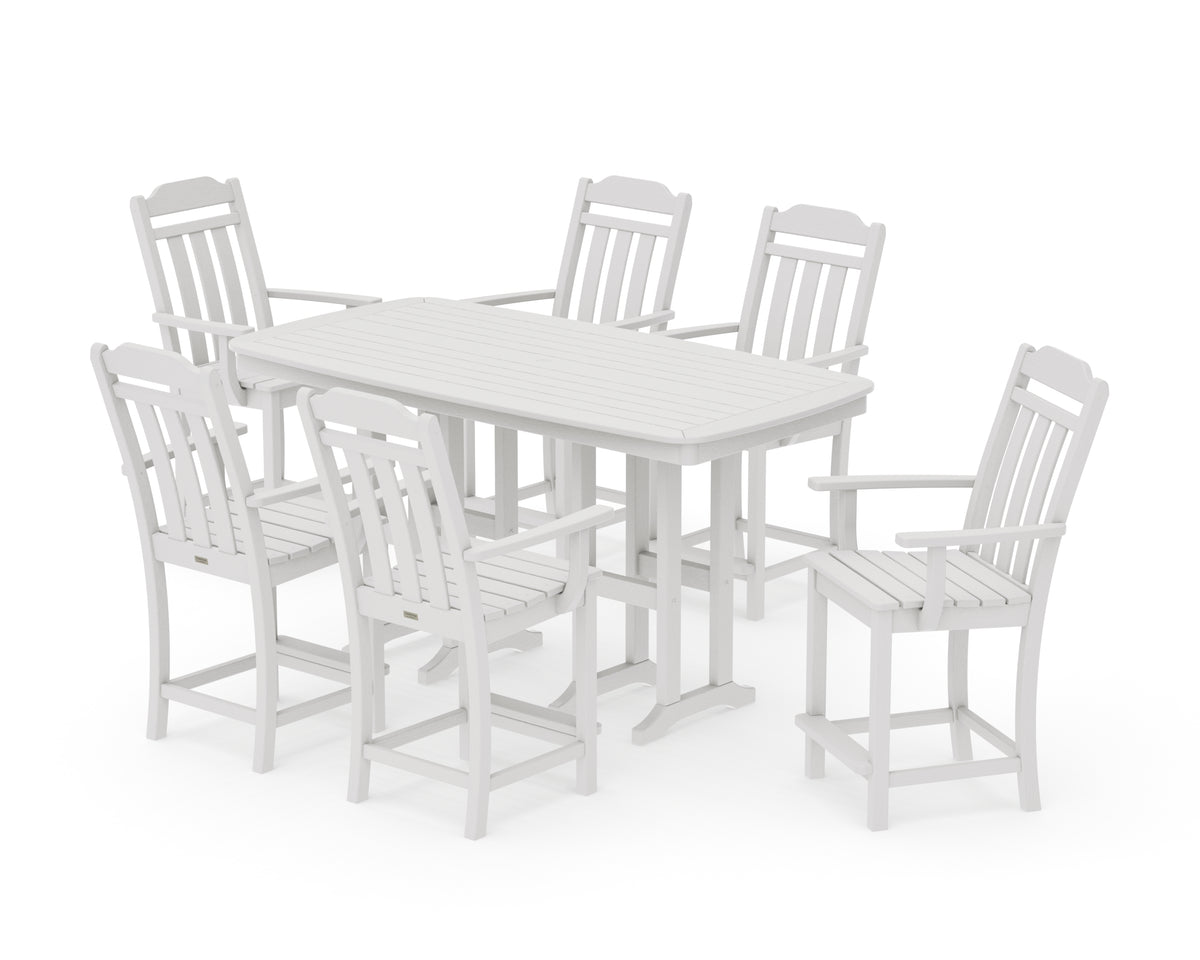 POLYWOOD Country Living Cottage Arm Chair 7-Piece Counter Set in Vintage White
