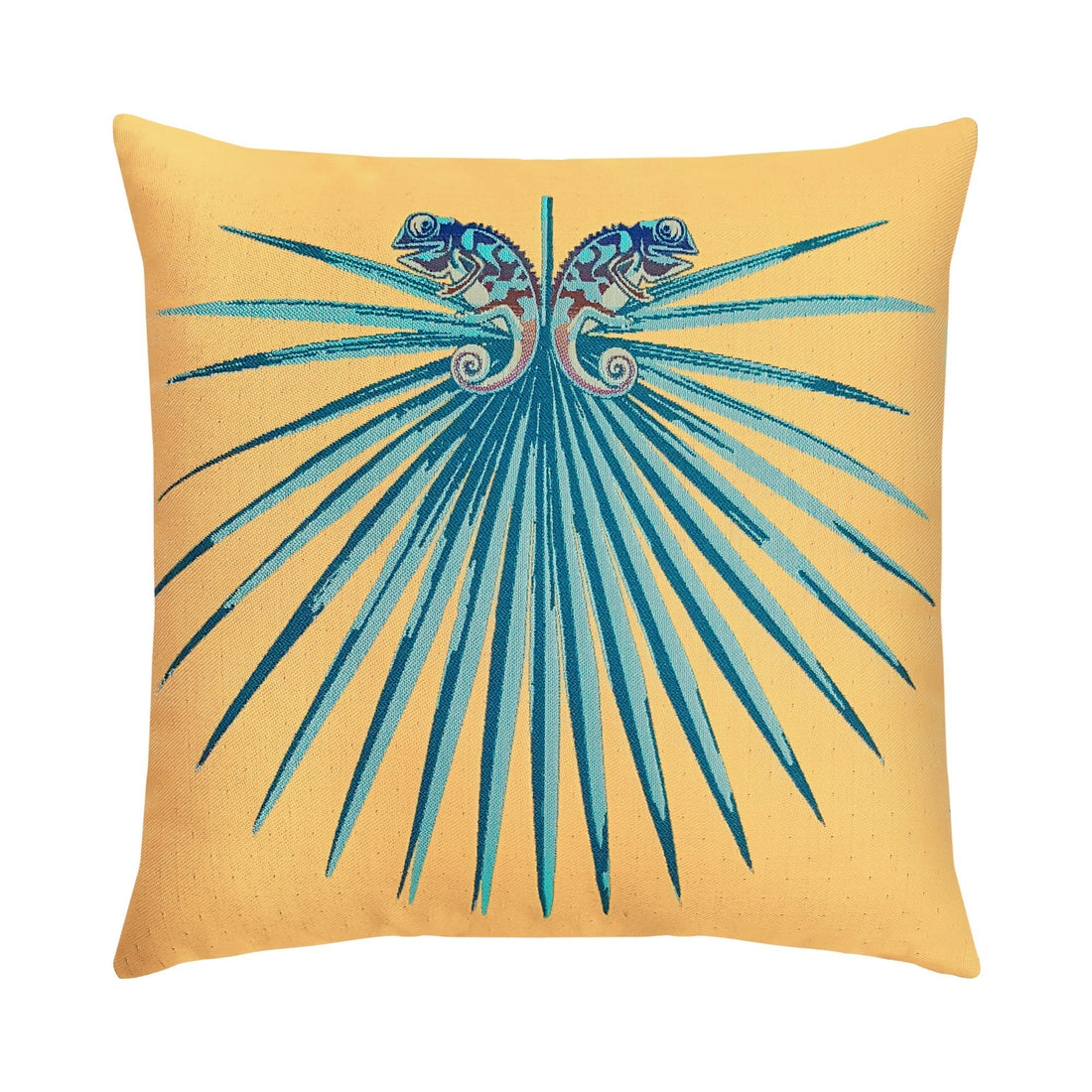 Elaine Smith Chameleon Lagoon 22x22 outdoor pillow, aqua and teal