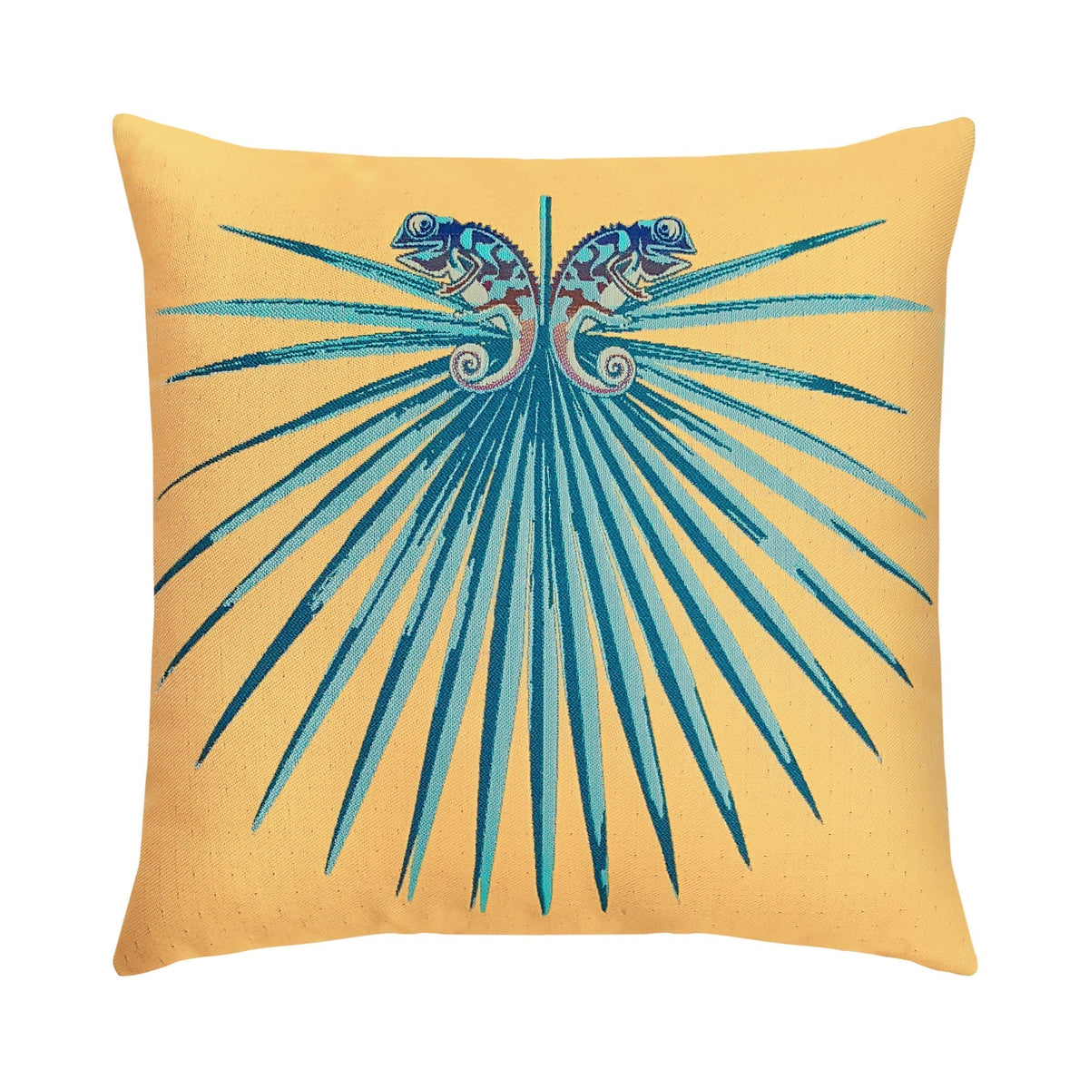 Elaine Smith Chameleon Lagoon 22x22 outdoor pillow, aqua and teal