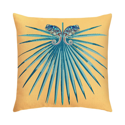 Elaine Smith Chameleon Lagoon 22x22 outdoor pillow, aqua and teal