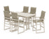 POLYWOOD EDGE Woven Highback Arm Chair 7-Piece Farmhouse Bar Set with Trestle Legs in Sand / Dune Grass