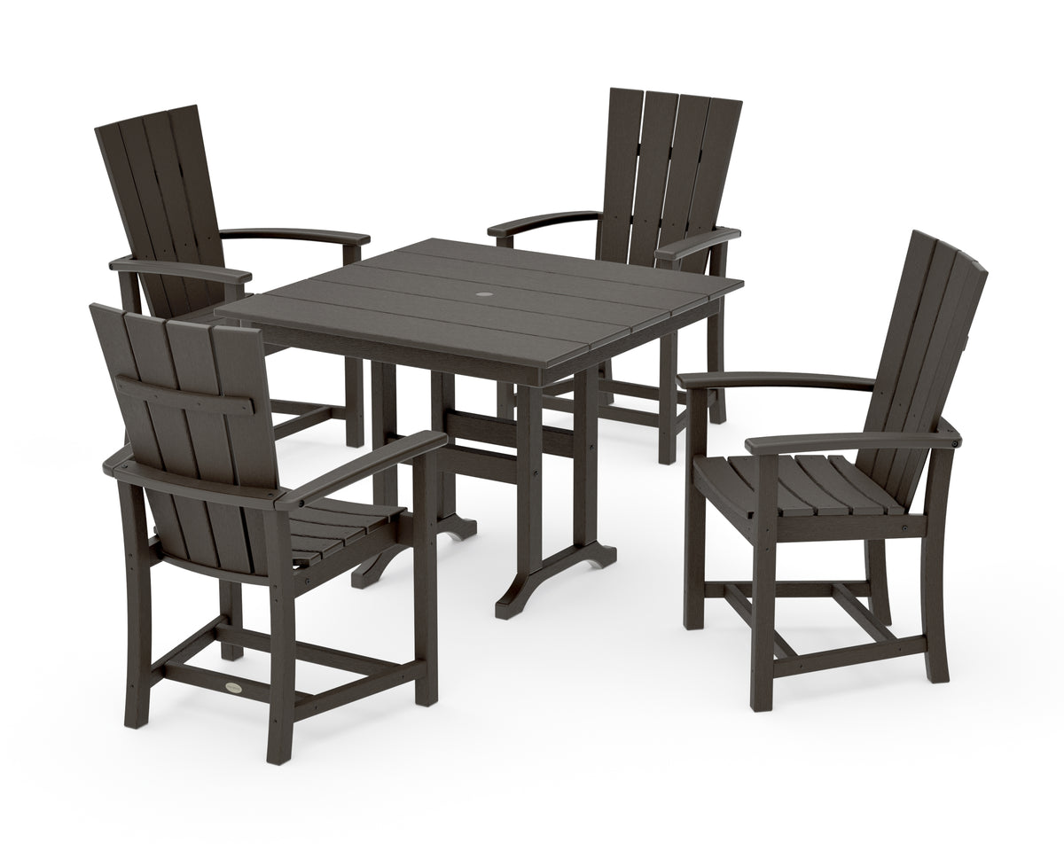 POLYWOOD Quattro 5-Piece Farmhouse Dining Set in Vintage Coffee