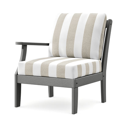 POLYWOOD Braxton Modular Left Arm Chair in Slate Grey / Cabana Stripe Dune Burlap