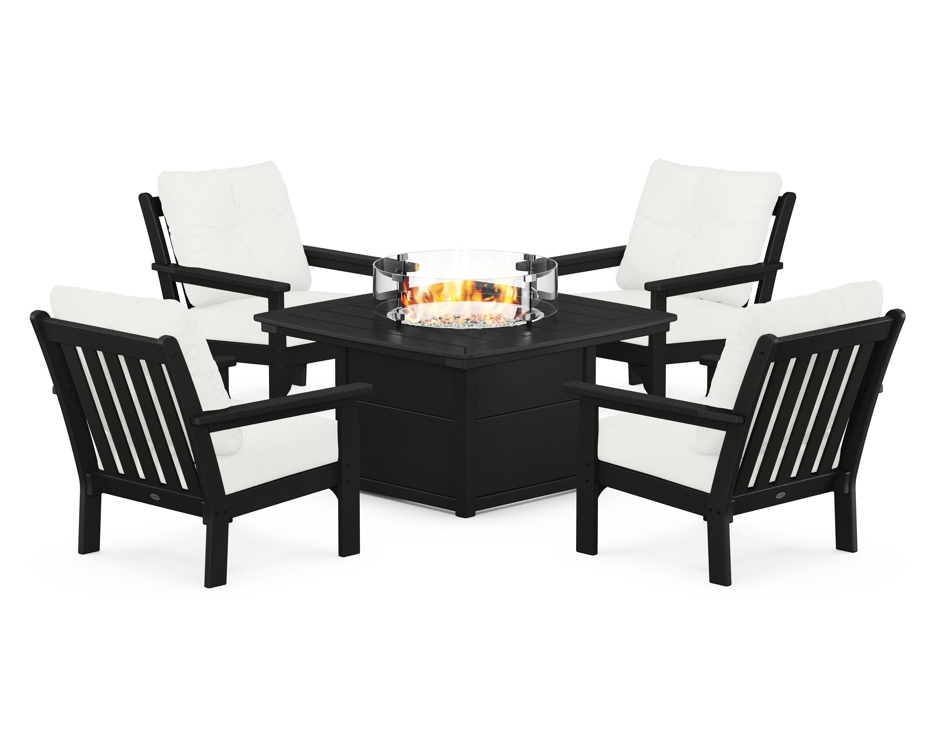 POLYWOOD Vineyard 5-Piece Conversation Set with Fire Pit Table