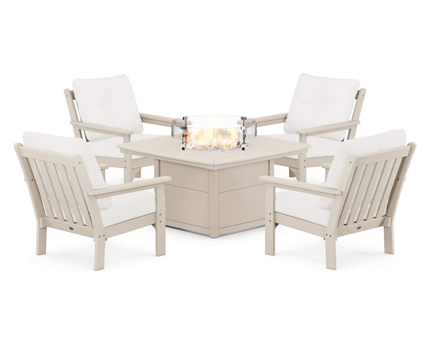 POLYWOOD Vineyard 5-Piece Conversation Set with Fire Pit Table