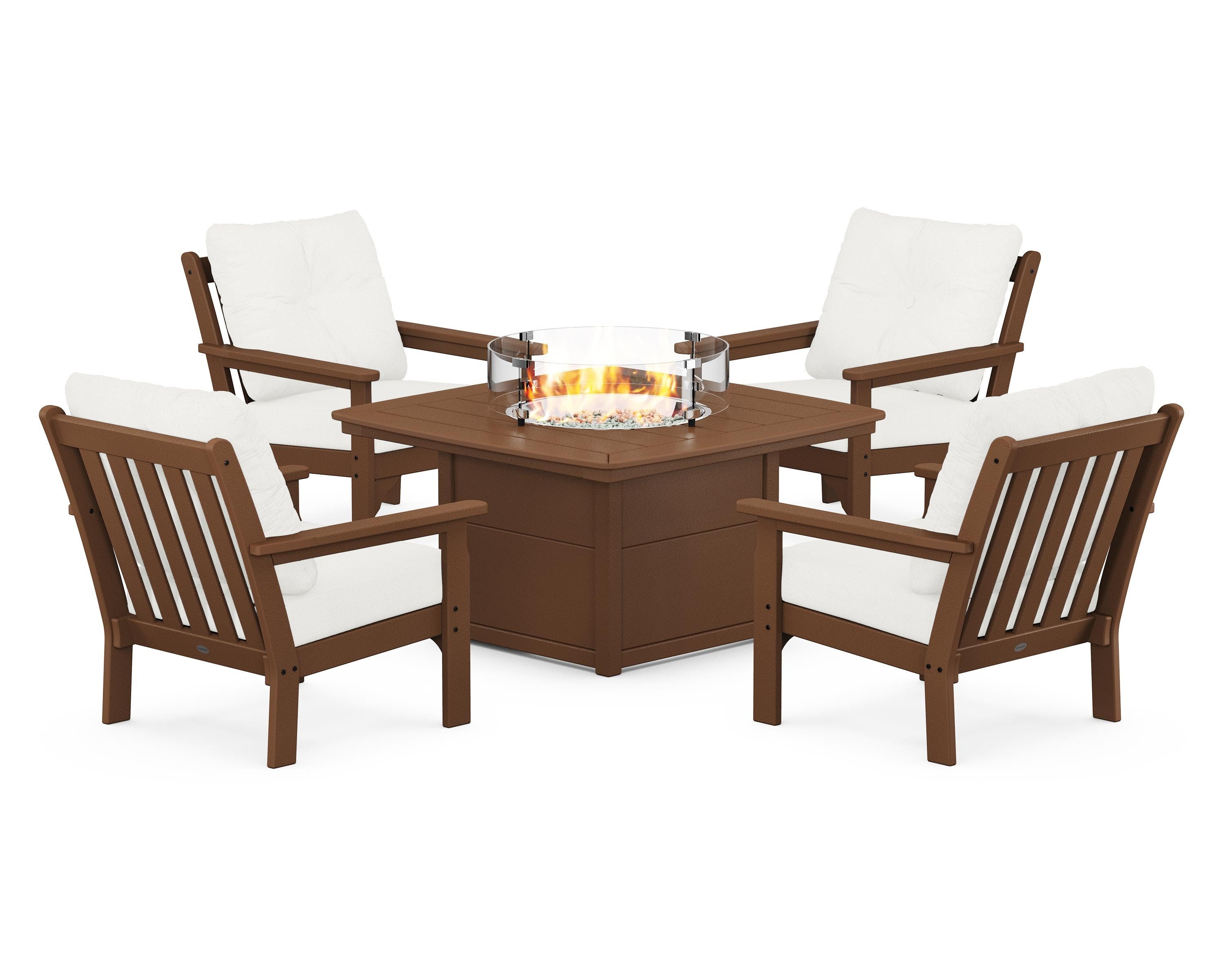 POLYWOOD Vineyard 5-Piece Conversation Set with Fire Pit Table